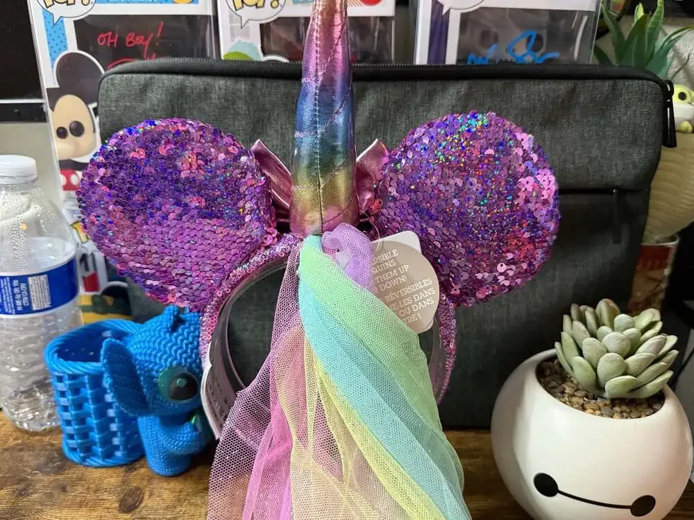 NWT Disney Unicorn Pink Rainbow Reversible Sequin Veil Ear Headband *READ*